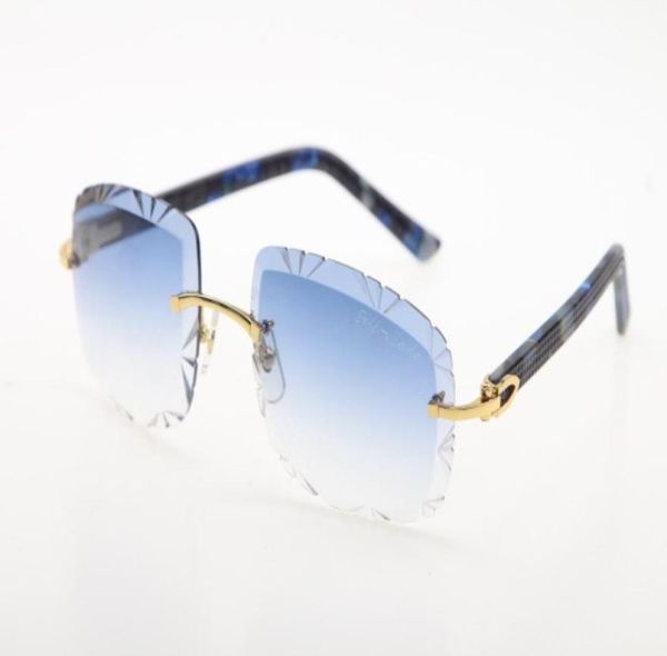 Marmorblaue Plank-Sonnenbrille 3524012B Verkauf einer randlosen Brille mit Diamantschliff, modischer hochwertiger Metallbrille für Männer und Frauen 9128128