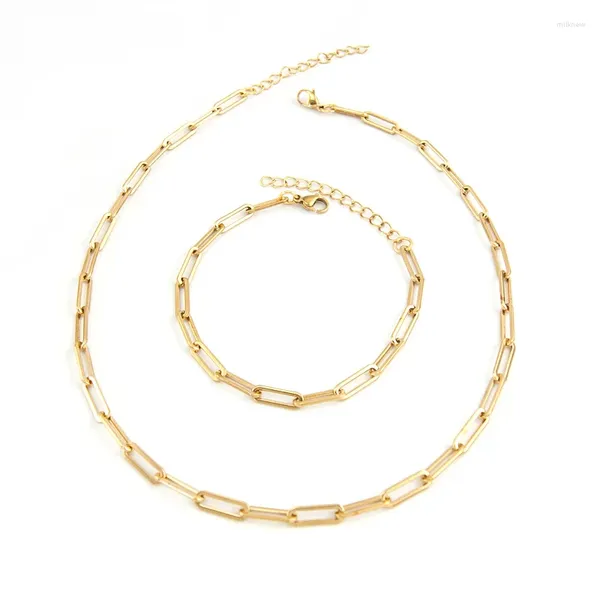 Gargantilha feminina fina colar 4mm fio plano de aço inoxidável longo o corrente cor ouro colares de moda boho collier presente