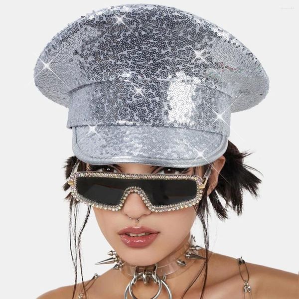 Berretti Strass Cappello da sposa per Rock Rave Discoteca Scintillante Fedora Paillettes Doccia Novità-Partito Vacanza Capitano