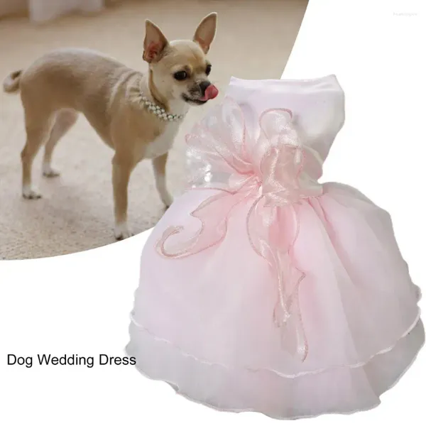 Cão vestuário bonito pet princesa vestido organza casamento filhote de cachorro roupas prendedor fita respirável suprimentos