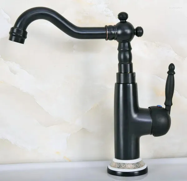 Rubinetti per lavandino del bagno Rubinetto per lavabo in bronzo lucidato a olio nero con bocca girevole Rubinetti miscelatori con foro monocomando Tnf655