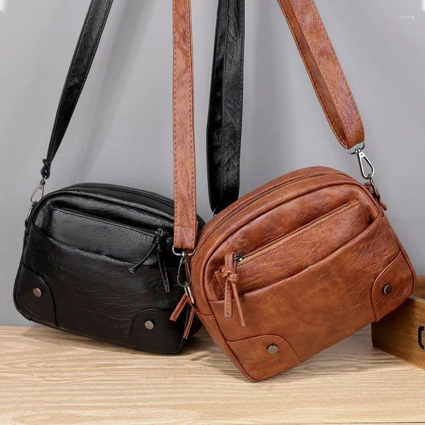 Bolsas de ombro de couro macio pequeno saco feminino 2024 na moda retro telefone móvel multi-compartimento moda mensageiro quadrado