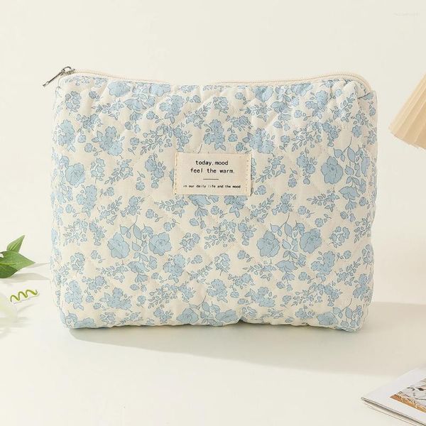 Sacos de armazenamento feminino estético bolsa de higiene impressa algodão saco bonito grande capacidade fechamento com zíper meninas uso diário embreagem