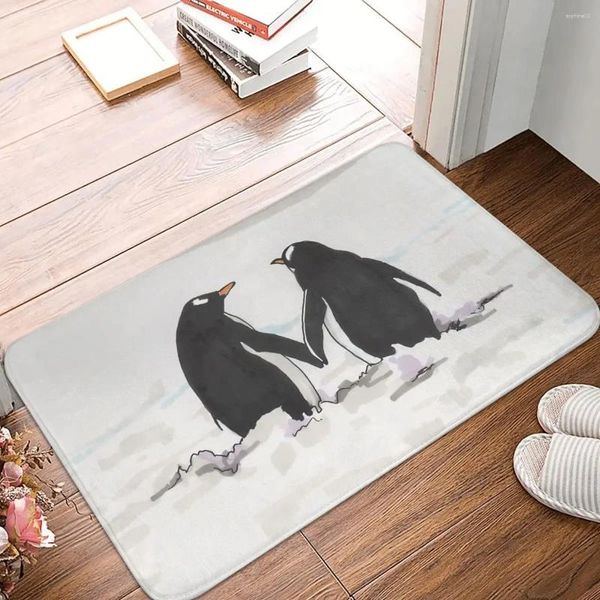 Teppiche Nonrutsch Fußmatte Pinguine in Love Bad Schlafzimmer Matte Außen Teppich Innen in Moderne Dekor