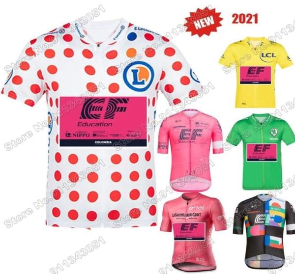 Racing Jackets EF Team 2021 Ciclismo Jersey Itália França Tour Roupas Rosa Amarelo Verde Polka Dot Road Race Bike Camisas MTB Maillo7656377