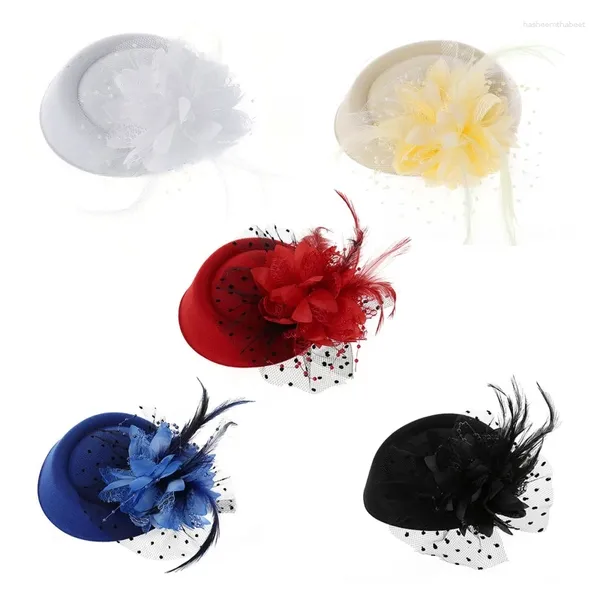 Haarspangen, Fascinator-Hüte für Frauen, Pillendose mit Blumen-Feder-Perlen-Schleier-Clip