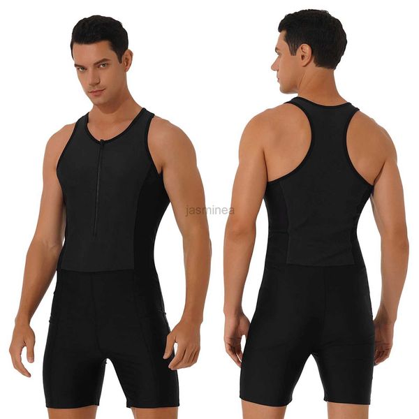 Herren-Bademode, Herren-Bodysuit, Badeanzug, ärmellos, Racerback, Reißverschluss, Overall, Bademode, Badeanzug, Surf-Kleidung, Rashguard, Strandmode, Neoprenanzug 24327