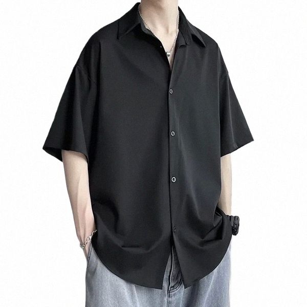 Verão camisas de manga curta homens luxo oversize camisa de manga curta coreano casual all-match harajuku camisa fina busin formal a6Qq #