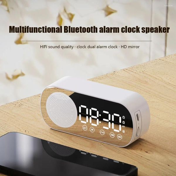 Tischuhren Drahtlose Bluetooth-kompatible Lautsprecher HIFI Musik Box Soundbar Unterstützung TF Karte Uhr Dual Alarm LED-Player FM Radio 1200 mAh