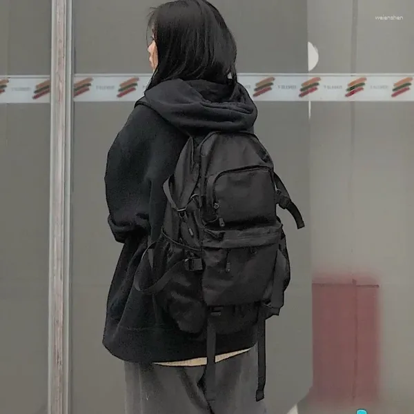 Mochila japonês preto de alta capacidade meninas moda adolescentes kawaii schoolbag para mulheres y2k viagem casual lona bookbag meninos