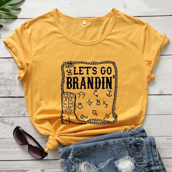 Damen T-Shirts Let's Go Brandin' T-Shirt Vintage Damen Kurzarm Grafik Cowgirl T-Shirt