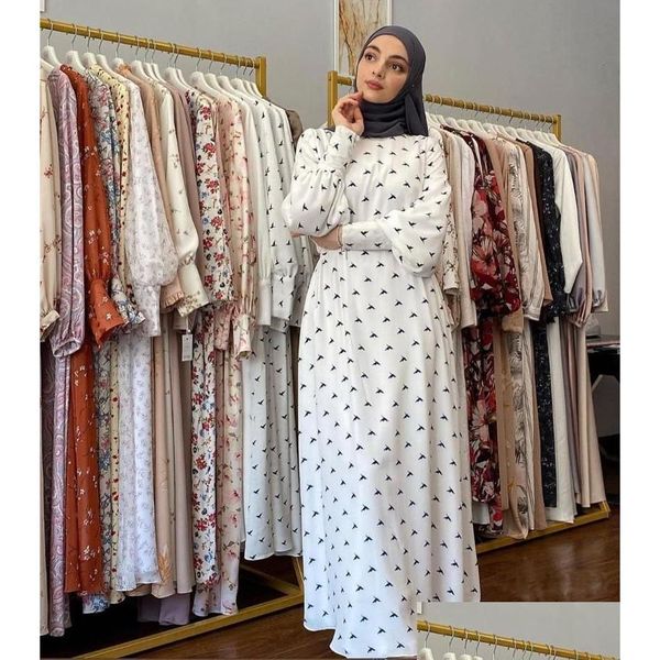 Abbigliamento etnico Abaya musulmano Stampa Abito lungo Chiffon Hijab Cardigan Kimono Abito lungo Abiti Jubah Medio Oriente Ramadan Eid Arabo Islamico Otyck