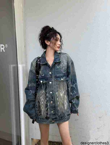 Giacca in denim graffiti della famiglia Designer High versione B, giacca in denim unisex SS23 autunnale consumata JABB