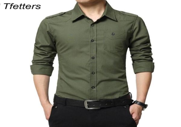 TFETTERS Men039s Shirt Epaulette Fashion Full Sleeve Epaulet Shirt Style 100 Cotton Army Green Shirts with epaulets67331977991556