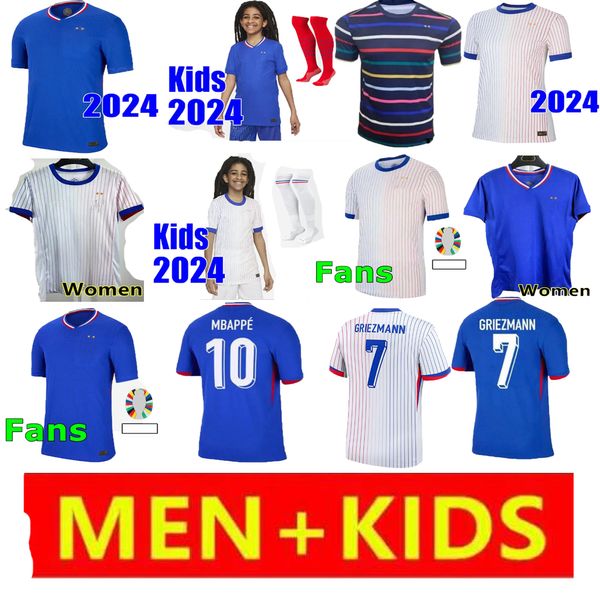 24/25 Copa do Mundo Francesa Clássico Azul Conjuntos Completos Camisas de Futebol Francês Benzema Giroud MBAPPE SALIBA KANTE Maillot De Foot Equipe Maillots Kids Kit Homens Camisa de Futebol