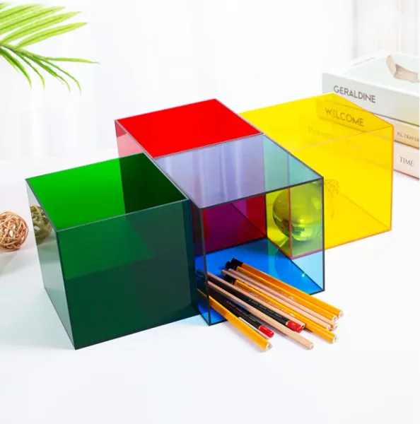 Caixa de exibição acrílica translúcida colorida, cubo quadrado para mesa/decoração de casa, lindo presente, ferramenta de maquiagem, joias, estojo de armazenamento de doces