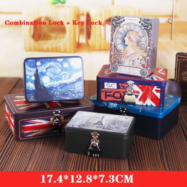 Bins Zinn Box Abschließbare Kleine Lagerung Box Kosmetik Schmuck Desktop Lagerung Box Eisen Mit Schloss Passwort Fall Kleinigkeiten Box