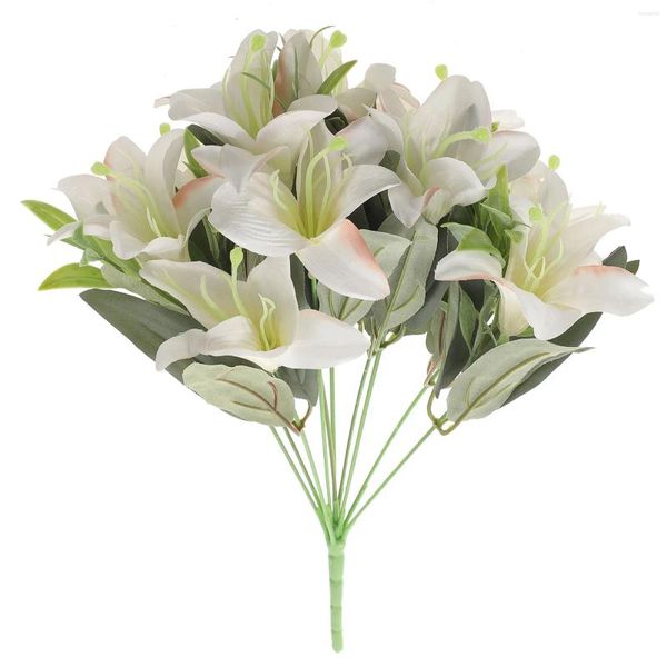 Flores decorativas buquê de lírio flor falsa decoração de casa na decoração pano de seda artificial ornamental noiva