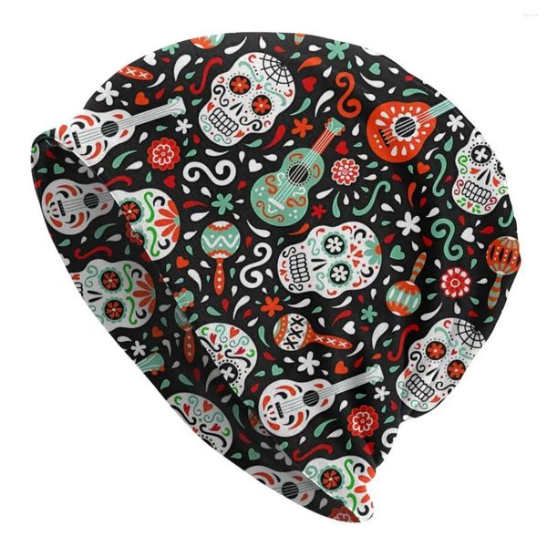 Berets étnica mariachi instrumento musical crânio mexicano halloween dia do açúcar morto unisex bonnet fino ciclismo chapéus dupla camada