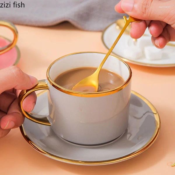 Tazze Tazza in ceramica Tazza da caffè espresso con piattino Cucchiaio Caffè Tè Latte Tazze di fiori Acqua Bicchieri Regalo