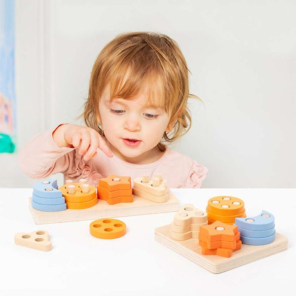 Neue Montessori Holz Für Kinder Kinder Sortieren Und Stapeln Form Farbe Passenden Puzzle Spiele 3D Pädagogisches Spielzeug