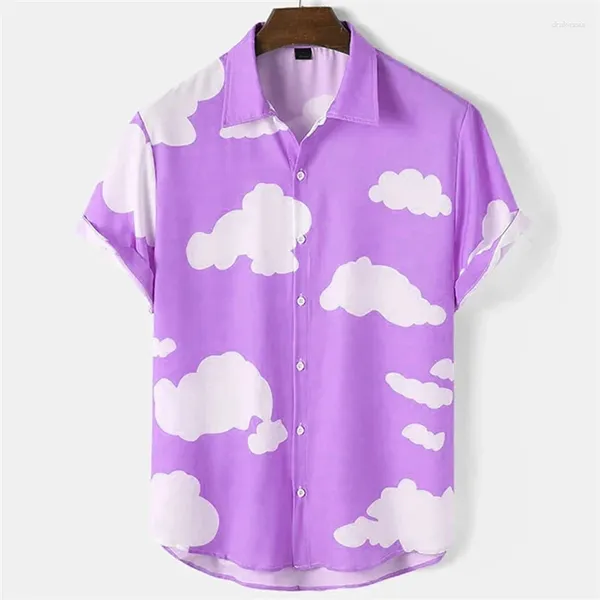 Camisas casuais masculinas harajuku céu nuvens 3d impresso para roupas masculinas colorido moda gráfico menino blusas férias lapela blusa y2k topos
