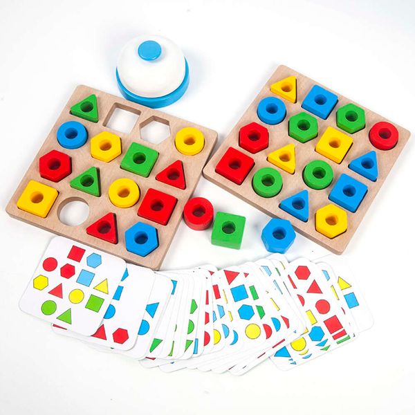 Novo montessori de madeira brinquedos do bebê forma geométrica cor correspondência 3d puzzle board crianças jogo batalha interativo brinquedo educativo