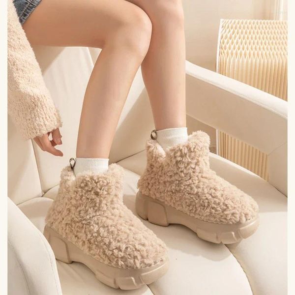 Тапочки, зимняя теплая обувь, женские и мужские домашние хлопковые мягкие плюшевые домашние зимние сапоги на платформе с подошвой для пар, пушистая обувь