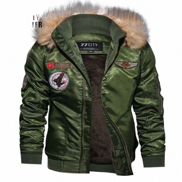 Giacca invernale da uomo Bomber Giacca a vento in pile spesso Giacca da motociclista militare militare Giacca da pilota da uomo Cappotto Outwear Plus Size 3XL r6Nd #