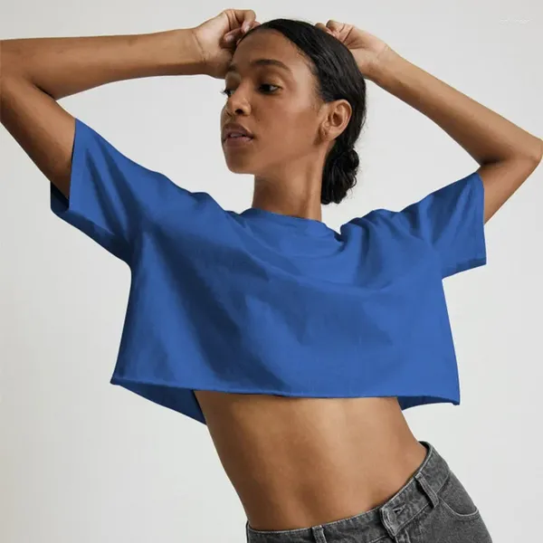 Camisetas femininas 2024 sexy colheita topos em torno do pescoço manga curta camisa de malha de algodão estilo solto mujer cor sólida simples topo