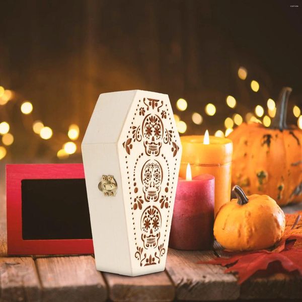 Подарочная упаковка Хэллоуин гроб коробка для угощений шарнирная крышка сахар незавершенные деревянные черепа конфеты