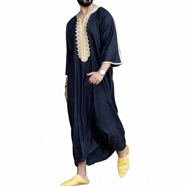 Islam Kaftan Muslimische Männer Kleidung Marokkanischer Kaftan Handbestickt Locker und atmungsaktiv Djellaba Abaya Thobe für Männer Sommer 2023 J0WT #