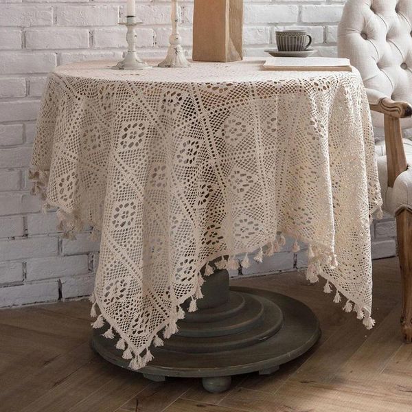 Pano de mesa quarto quadrado algodão toalha chá festa artesanal crochê capa varanda corredor pastoral ound piano