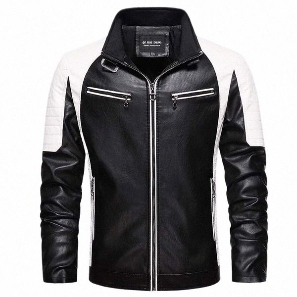 2023 Nuova giacca di pelle Bomber Giacca da moto da uomo Biker nero PU Giacca da baseball Plus Size 7XL Fi Causale Jaqueta Maschio m73g #