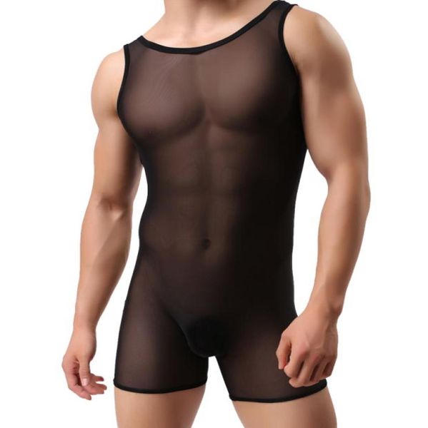 Men039s bodysuit shaper de tecido elástico alto espartilhos colete malha de seda gelo transparente respirável corpo gay shaper masculino tshirt collants4872738