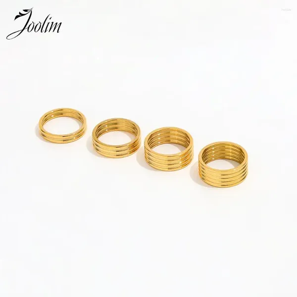 Cluster Ringe Joolim Schmuck Großhandel High End PVD Klassische Einfache Mehrschichtige Kreisband Edelstahl Fingerring Trendy Für Frauen