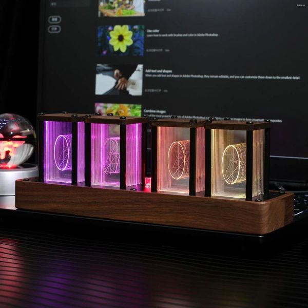Relógios de mesa LED Relógio RGB Pseudo-nixie Tubo Personalizado Cor Analógica Digital Dupla Face Display Decoração de Casa Presente