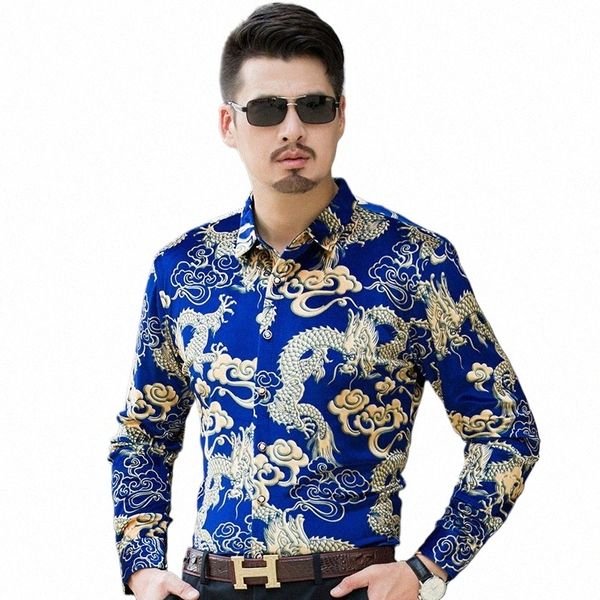 Neue Herbst Herren Lg Sleeve Gold Veet Shirt Fi China Drag Muster Veet Dr Shirts j83N #