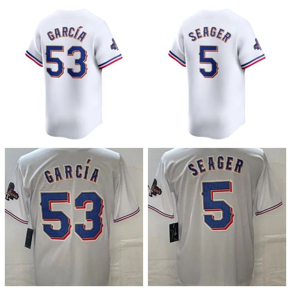 Nova chegada 2024 coleção de ouro Corey Seager 5 Garcia 53 camisas de beisebol cor branca botão acima masculino tamanho S-XXXL camisa costurada