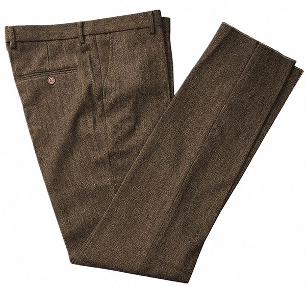 Klassische Herrenhosen Tweed Herringbe Hosen Männer dr Hosen Lässige Anzughose für Hochzeitsfeier Maßgeschneiderte Passform Braun v3ip #