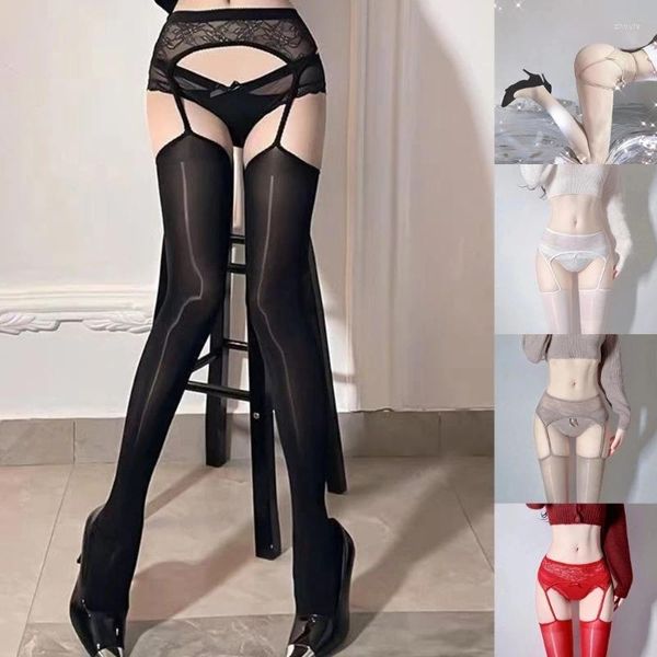 Damen-Socken, transparente Strumpfhosen, offener Schritt, Hosenträger, Strumpfhosen mit Spitzen-Strumpfgürtel, durchsichtige, oberschenkelhohe Strümpfe, Dessous