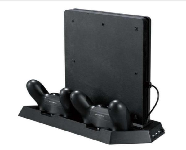 Suporte vertical para PS4 Slim PS4 com ventilador de resfriamento Estação de carregamento de controlador duplo 3 porta USB extra Black7042625