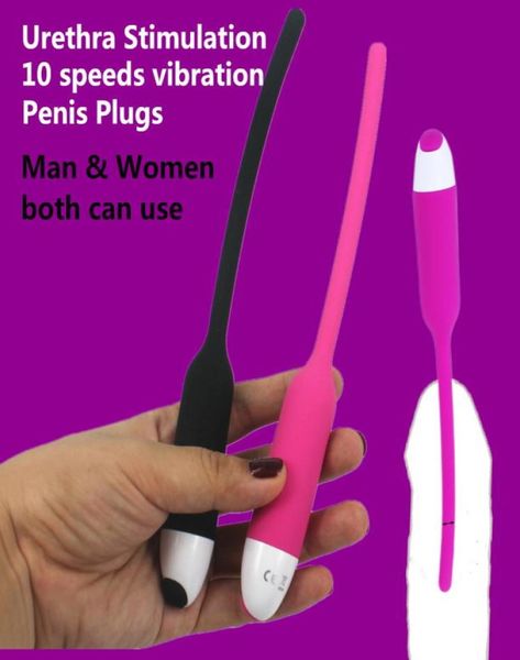 Prodotti del sesso del vibratore di stimolazione dell'uretra maschile Suoni uretrali in silicone Giocattoli Cateteri Dispositivo Pene vibrante Plugs5809185
