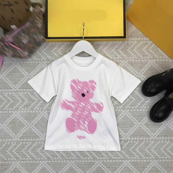 Marken-Baby-T-Shirt für Kinder, Designer-Kleidung, Kinder-T-Shirt, Größe 100–150 cm, einfarbig, Puppenbärenmuster, Mädchen, Jungen, Kurzarm-T-Shirts, 24. März