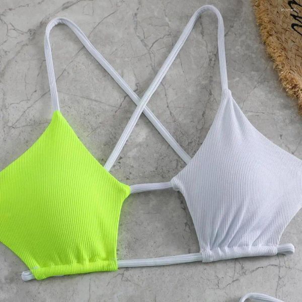 Kadın Mayo Plajı Bikini Kıyafet Kontrast Renk Seksi Dantel-Up Seti Kadınlar için Yaz Plajı Plaj Giyim