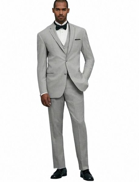 fi Cinza Noivo Smoking Notch Lapela Blazer terno masculino Padrinhos de Casamento Prom Homens Ternos Jaqueta + Calça + Colete j4MG #