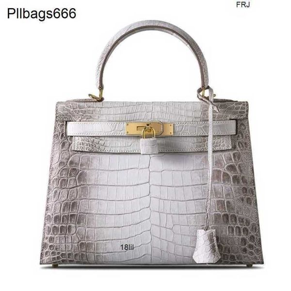 Borsa firmata fatta a mano 5a Nile Himalayan White Womens in pelle di coccodrillo con logo a mano