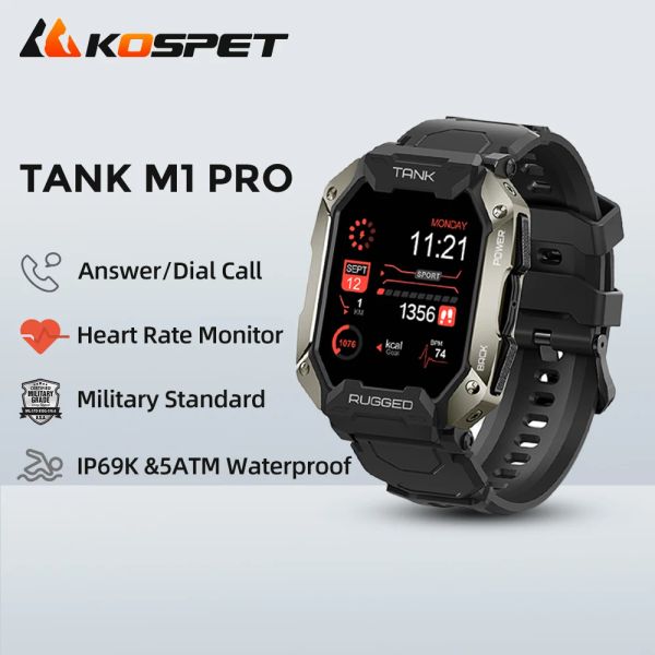 Часы KOSPET TANK M1 PRO Военные умные часы Спорт Прочный ответ на звонки 5ATM IP69K Черный Синий Фитнес Смарт-часы для мужчин и женщин