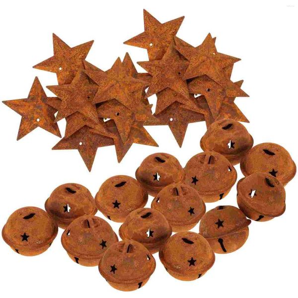 Fontes de festa 50 Pcs Rusty Star Bell Mini Árvore de Natal Estrelas de Ferro Sinos Artesanato Decoração de Feriado Xmas Pendurado