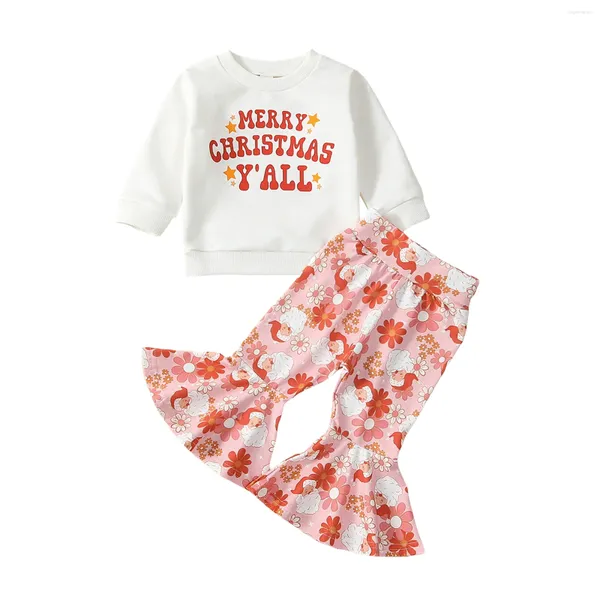 Kleidung Sets 2024 0-5Y Baby Mädchen 2 stücke Weihnachten Outfits Langarm Sweatshirt Tops Santa Flare Hosen Set kleinkind Herbst Kleidung